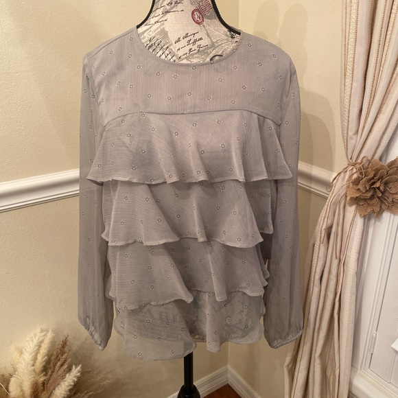 LOFT Light Gray Ruffled Blouse - Picture 2 of 8